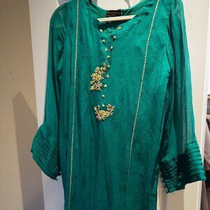 Teal Embroided Dress - Agha Noor - Size Small